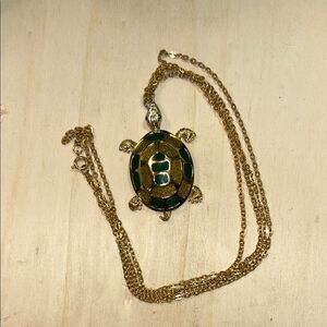 Gold and Green Turtle Pendant Necklace